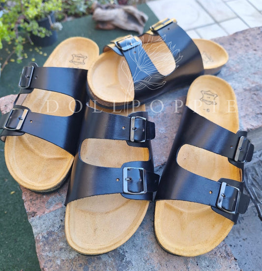 Cork Leather Sandals Black (pre order)